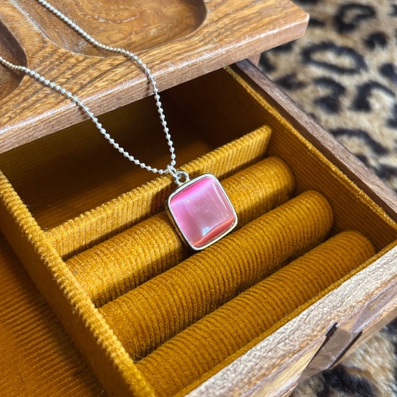 Vintage Pink Pendant Ball Chain Necklace Choker - Picture 1 of 7